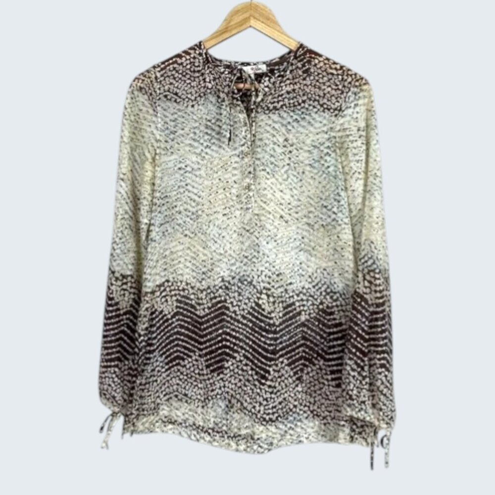JOIE ABSTRACT PRINT IVORY TIE NECK TUNIC - Picture 2 of 9